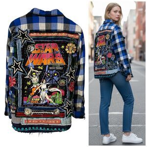 Upcycled Flannel Shirt Shacket Womens XL Star Wars Custom Grunge Sci-Fi Fandom